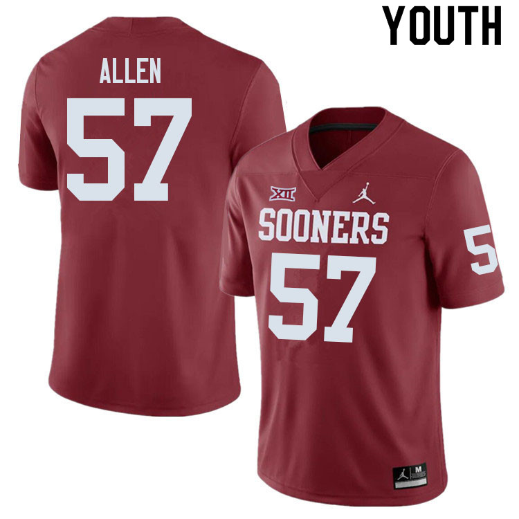 Youth #57 Gunnar Allen Oklahoma Sooners College Football Jerseys Sale-Crimson - Click Image to Close